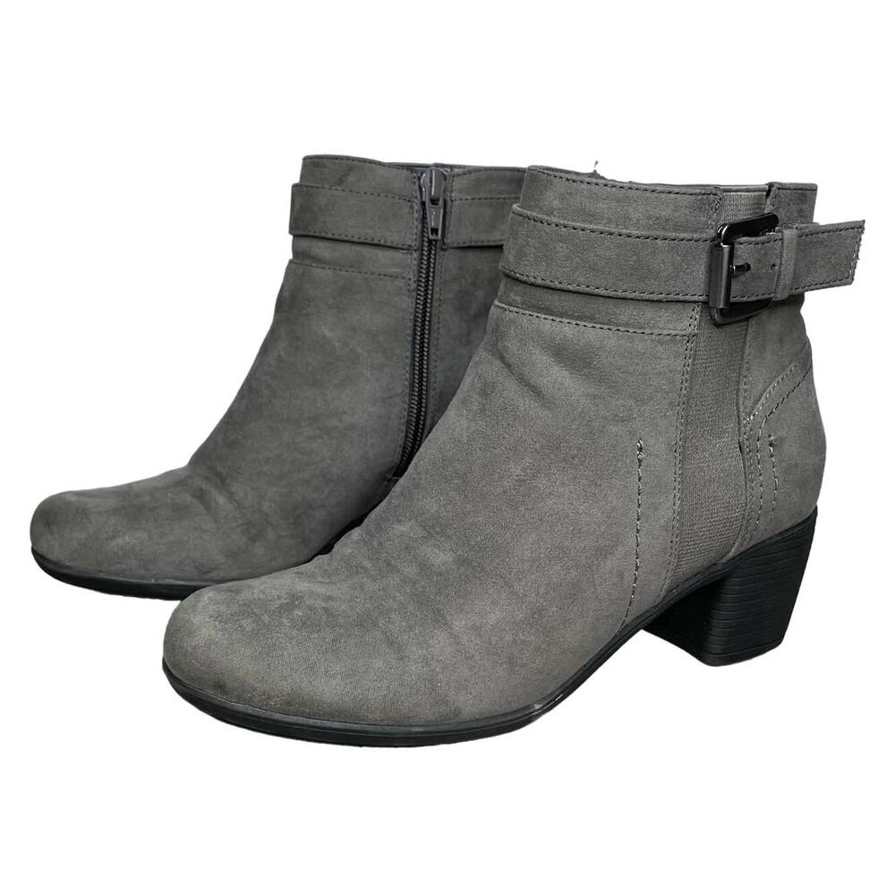 Croft & Barrow Ortholite Buckle Square Block Heel Ankle Bootie Gray‎ 6.5 Country